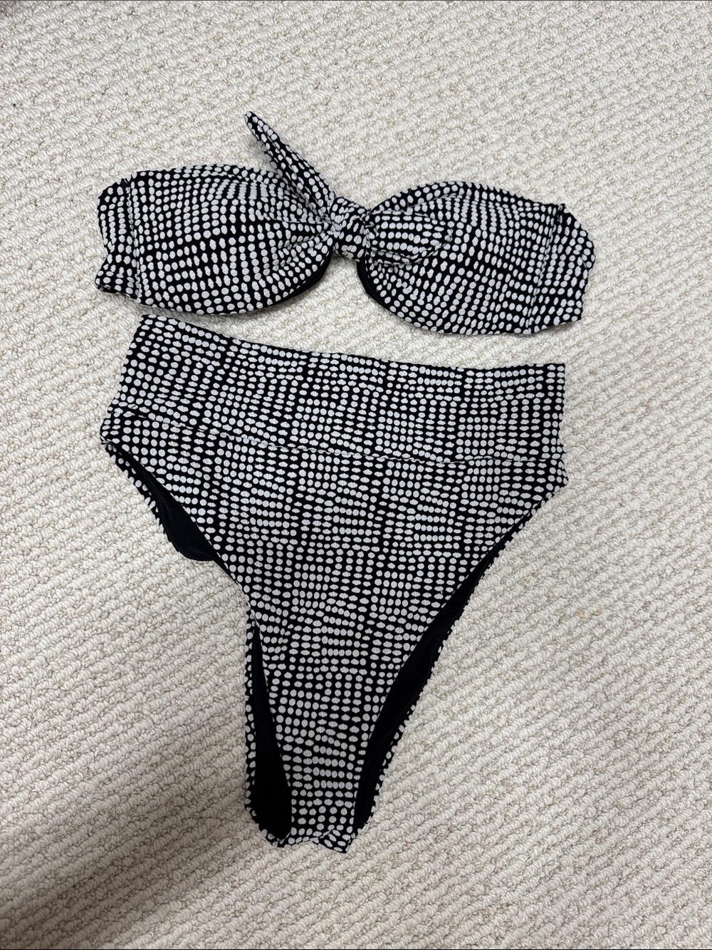 aerie Black Polka Dot Bandeau Bikini Top and bottom
